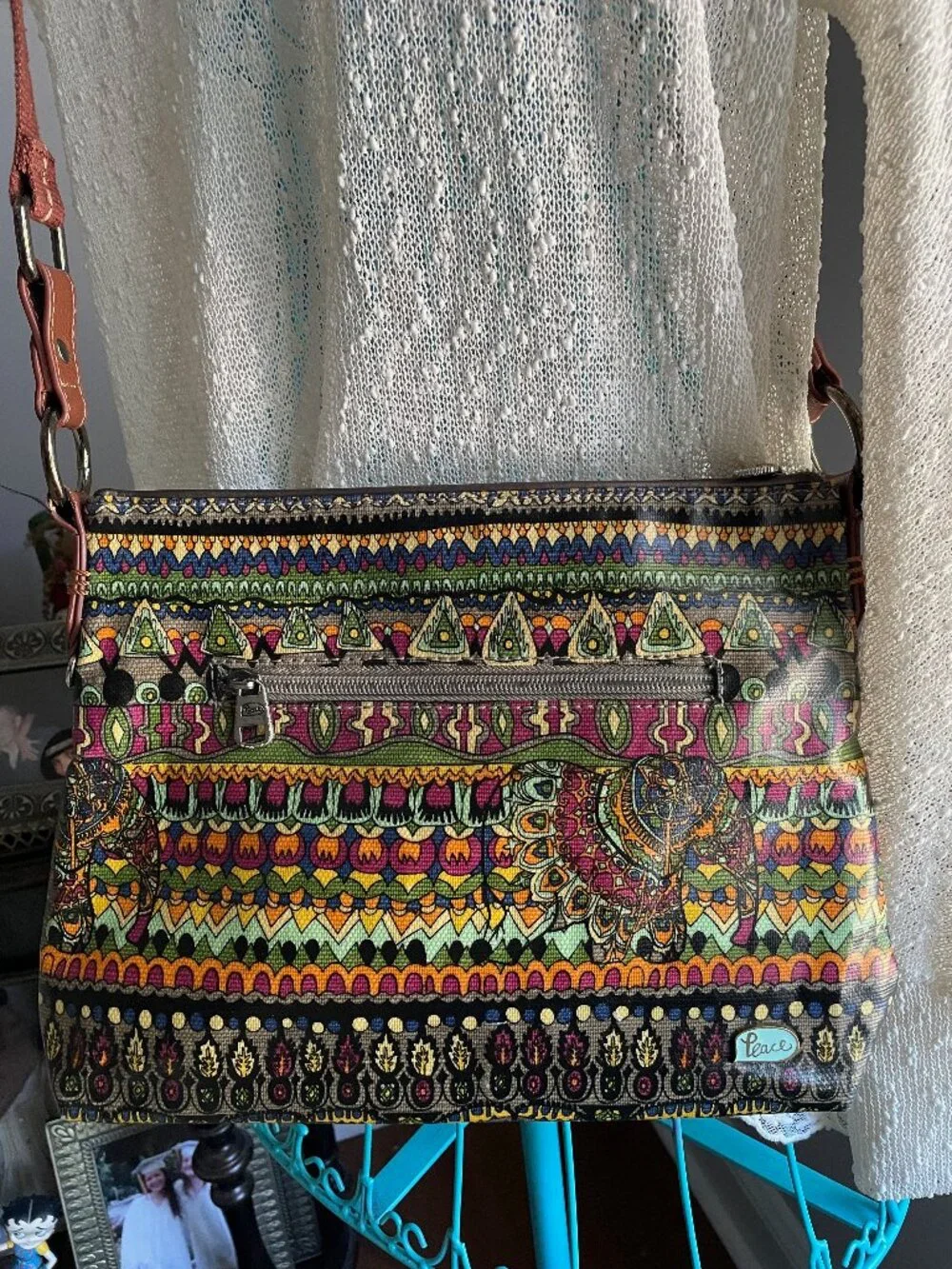 Sakroots Bohemian Peace Print Double-Zip Crossbody Bag